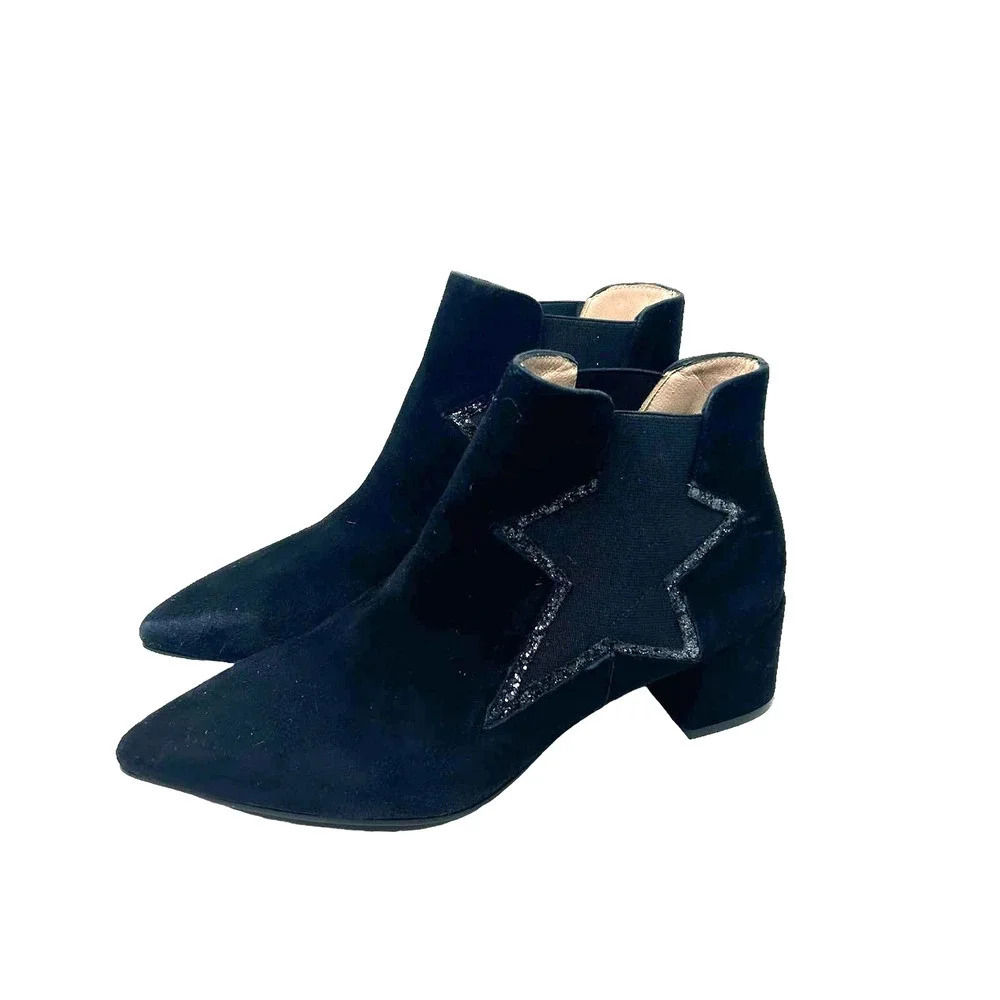 LODI Black Suede Star Heeled Chelsea‎ Boots Size 36 US 6-6.5
